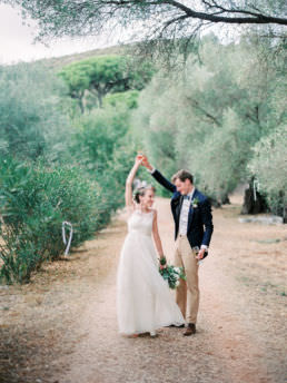 Bride and Groom dance in the Olive Groves of Kefalonia Island Greece